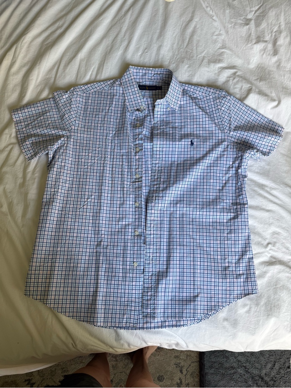 Ralph Lauren Short-Sleeve Plaid Button-Down Shirt - Blue & White